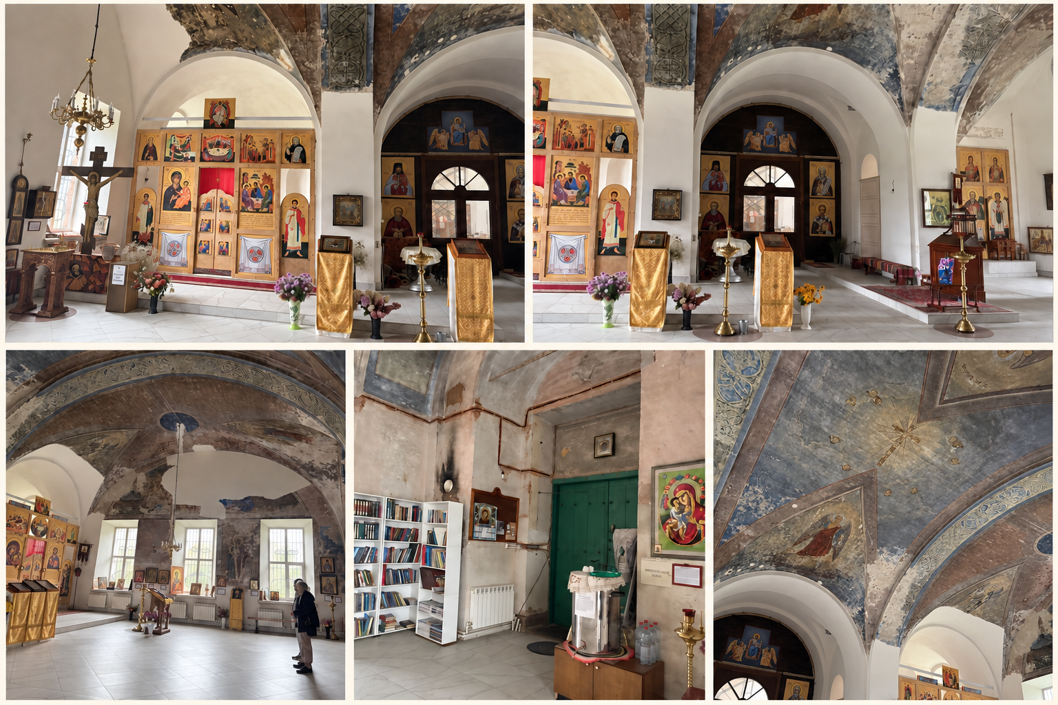 Коллаж интерьера памятника и фрагментов исторической росписи